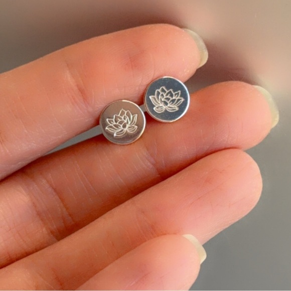 Sterling Silver Round Lotus Flower Earrings - Picture 8 of 8